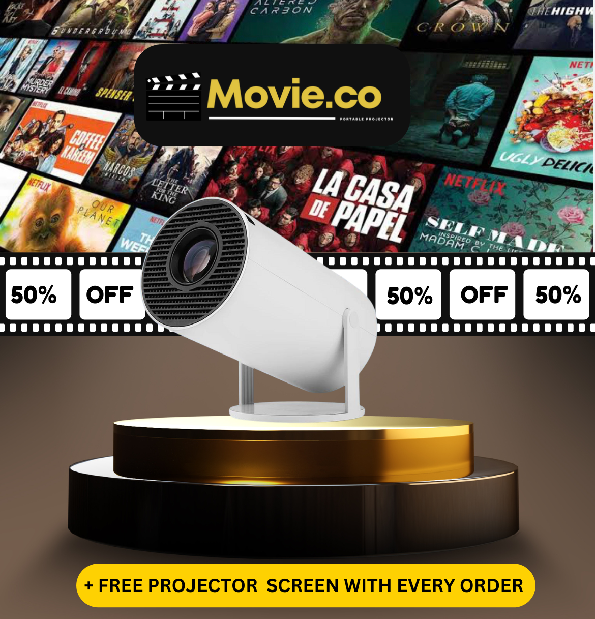 Movie.co™ Premium HD Projector + FREE Projector Screen